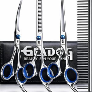 GLADOG Professional 5 in 1 Dog Grooming Scissors Set with Safety Round Tips, Sharp and Heavy-duty Pet Grooming Shears for Cats