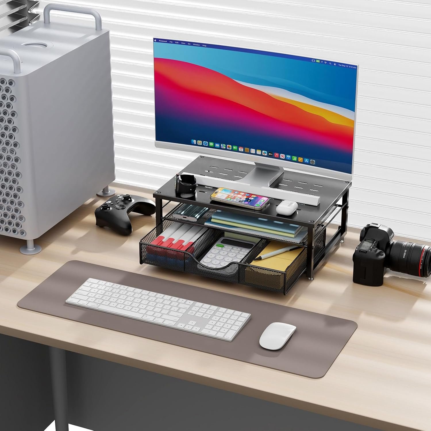 gianotter Computer Monitor Stand Riser, Desk Organizers and Accessories with Drawer, Office Desk Accessories & Workspace Desktop Organizers Storage for Printer Stand (Black) - Image 2