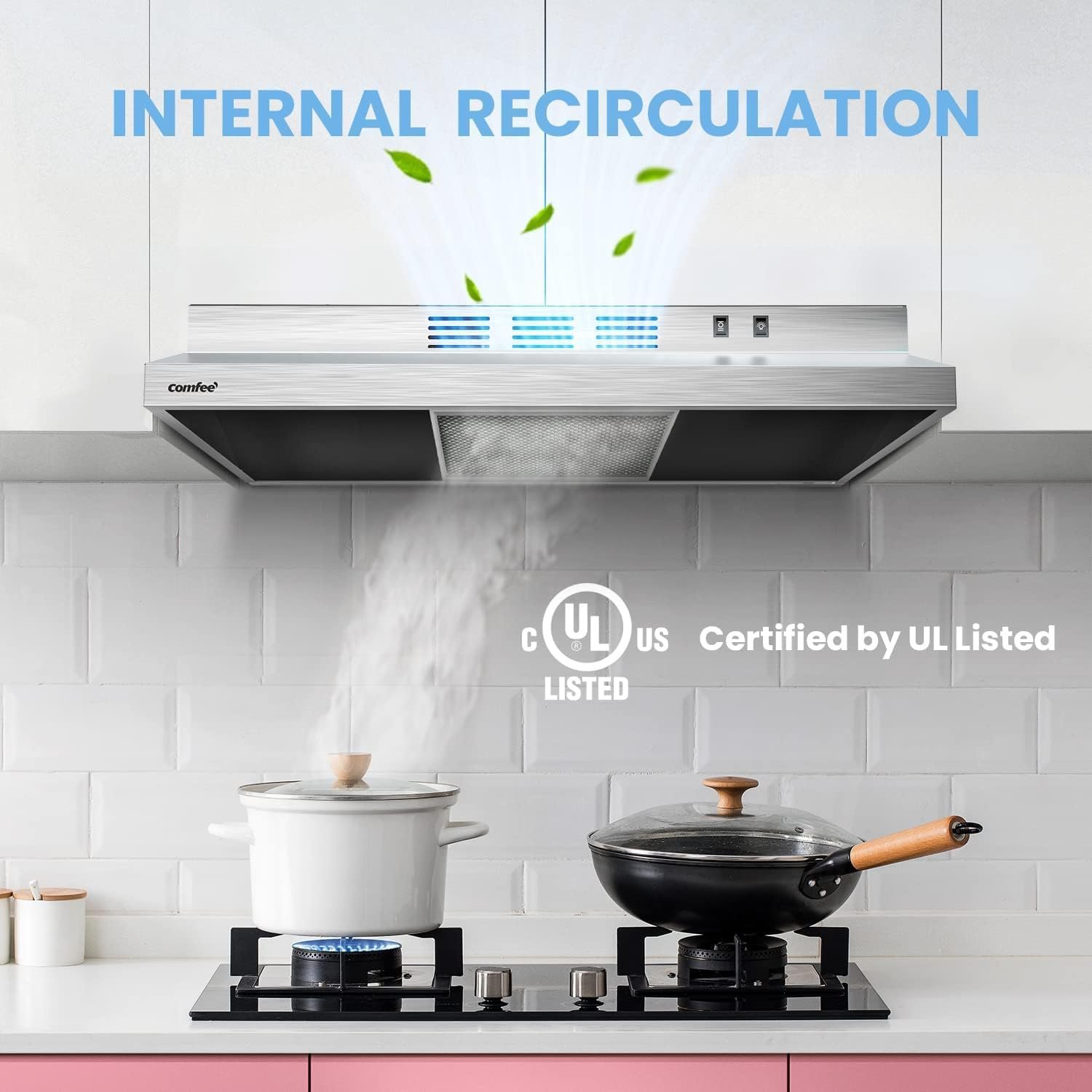 COMFEE' CVU30W2AST Range Hood 30 Inch Ducted Ductless Vent Hood Durable Stainless Steel Kitchen Hood for Under Cabinet with 2 Reusable Filter, 200 CFM, 2 Speed Exhaust Fan Silver - Image 9