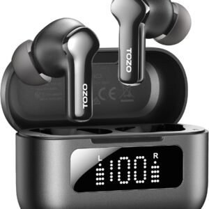 TOZO Hybrid Active Noise Cancelling Wireless Earbuds with 6 Mics AI Clear Call Ear Buds 68H Playtime with LED Display 32 Preset EQs via APP Bluetooth 5.3 IPX8 Waterproof in Ear Headphones