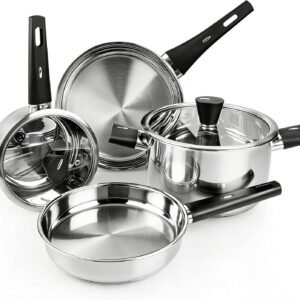 Meythway Stainless Steel Pots and Pans Set Non Toxic, 6PCs Kitchen Cookware Sets with Stay-Cool Handles, Dishwasher Safe&Compatible with All Stovetops(Gas,Electric&Induction)