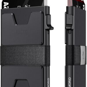 SEMORID Slim Aluminum Card Holder Wallet for Men, Durable Expandable Backplate, RFID Blocking Minimalist Metal Pop Up Wallet, Holds 12+ Cards Plus Cash (Black)