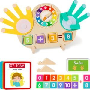 Educational 2 in 1 Math Manipulatives Number Counting Blocks & Teaching Clock for Kids, Preschool Learning Toys for Toddlers 3-5, Montessori Toys for 3-5 Year Old Boys Girls Birthday Gifts