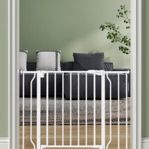 Baby Gate No Drilling, 29″-40″ Auto Close Dog Gate Indoor for Doorways & Stairs, Pressure Mounted Adjustable Pet Gate, Easy Walk Through Child Gate for Children & Pets Stroller Friendly, White