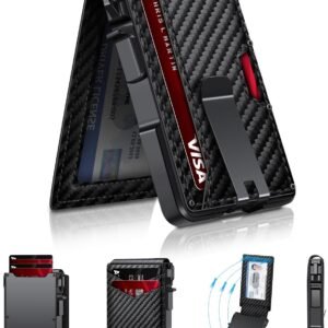 ZALVEX Wallet for Men, Mens Minimalist Wallet 9-13 Cards, Slim Compact Wallet with Money Clip & ID Window, RFID Blocking Smart Pop Up Card Wallet, Metal Aluminum Credit Card Holder Bifold Wallet
