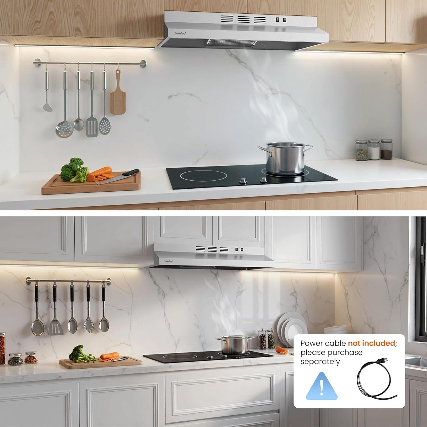 COMFEE' CVU30W2AST Range Hood 30 Inch Ducted Ductless Vent Hood Durable Stainless Steel Kitchen Hood for Under Cabinet with 2 Reusable Filter, 200 CFM, 2 Speed Exhaust Fan Silver - Image 12