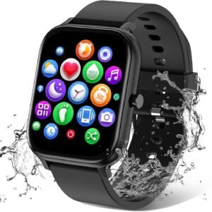 Smart Watch for Men Women Compatible with iPhone Samsung Android Phone 1.69 inch Full Touch Screen IP68 Waterproof Bluetooh Fitness Tracker Heart Rate/Sleep Monitor (Black)