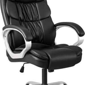 Homall Office Chair High Back Computer Desk Chair, PU Leather Adjustable Height Modern Executive Swivel Task Chair with Padded Armrests and Lumbar Support (Black)
