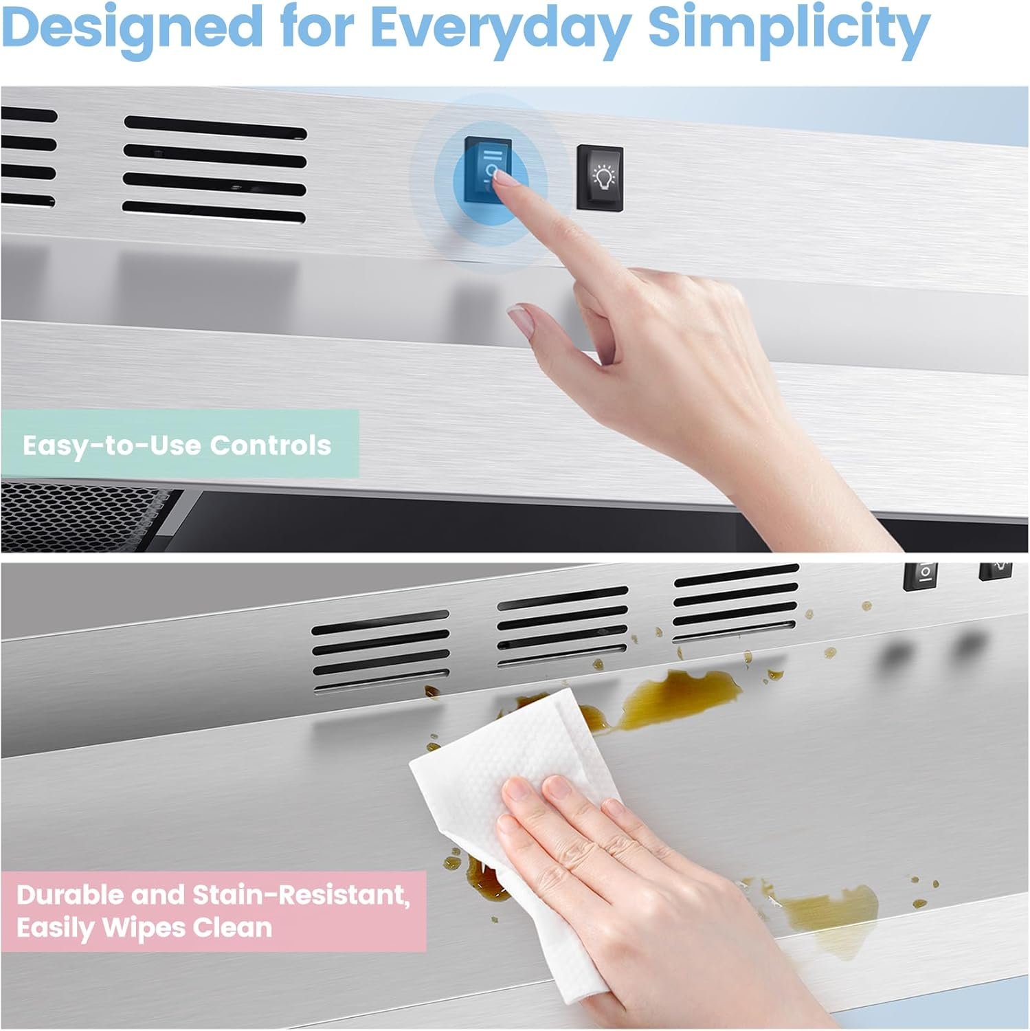 COMFEE' CVU30W2AST Range Hood 30 Inch Ducted Ductless Vent Hood Durable Stainless Steel Kitchen Hood for Under Cabinet with 2 Reusable Filter, 200 CFM, 2 Speed Exhaust Fan Silver - Image 6