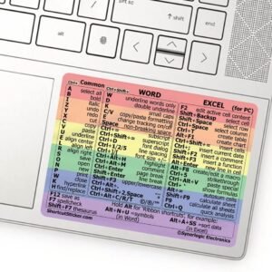 Synerlogic Word/Excel Windows Shortcut Sticker | Reference Guide Keyboard Shortcuts | Work from Home Essentials | Excel Shortcuts Cheat Sheet Laminated Vinyl (Rainbow/Small)
