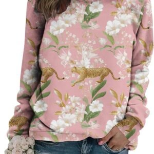LOAIHA Womens Classic Botanical Floral Print Long Sleeve Sweatshirt Casual Pullover Lightweight Top For Fall and Winter