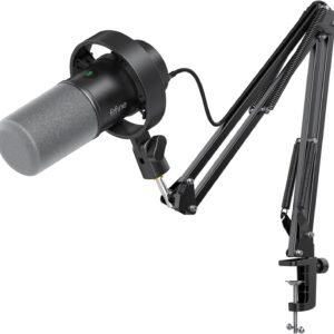 FIFINE K688 Podcast Microphone Kit, USB/XLR Dynamic Microphone with Boom Arm for PC/XLR Mixer, Gaming Mic with Mute Button, Headphone Jack for Vocal, Voice-Over, Streaming, Music Recording -K688CT