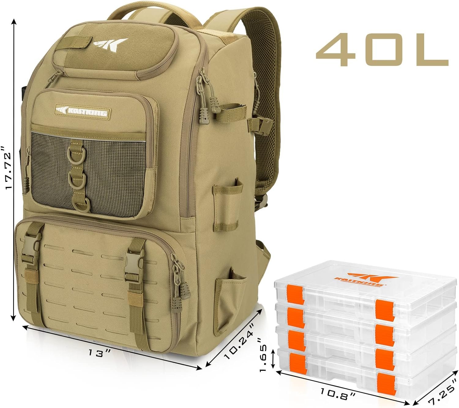 KastKing KarryAll Fishing Tackle Backpack with Rod Holder 4 Tackle Boxes,40/26L Tackle Bag Storage Fishing Gear and Equipment - Image 2