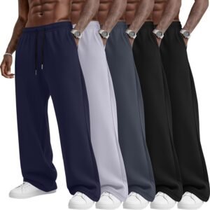 August Alley 5 Pack Men’s Baggy Sweatpants Straight Leg Open Bottom Joggers Elastic Drawstring with Pocket Athletic Pants