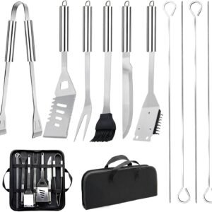 11Pcs Stainless Steel BBQ Grilling Accessories Set, Dad Gifts for Fathers Day Grilling Gifts,Portable Practical Grill Tools Utensils Kit with Storage Bag for Outdoor Grill Camping Backyard