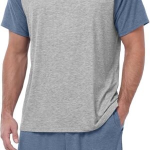 MLXSJ Mens Pajama Set Summer Pjs Sleepwear Lightweight Short Sleeve Pjs Soft Comfy Sleep Set With Pocket