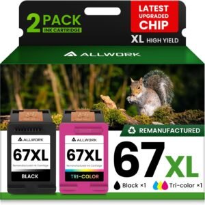 67XL Ink Cartridge Replacement for HP 67 XL Remanufactured for HP Ink 67 67XL for DeskJet 2755e 2700 2855e 2800 2752 2742e 4155e 4255e 4100 Envy 6055 6055e 6455e Printer 2-Pack Black Tri-Color