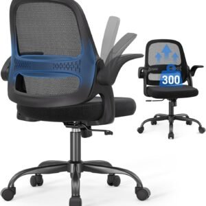 Ergonomic Mesh Office Chair for Home Office, Flip-Up Arms, Breathable Mesh Back & Thick Seat Cushion, Swivel Rolling Computer Desk Chair, BIFMA Certified, Supports 300 lbs (Black Frame/Black Seat)