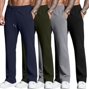 Neer 4 Pack Men’s Sweatpants Joggers with Pockets Open Bottom Gym Athletic Pants Baggy Workout Casual Running Clothing