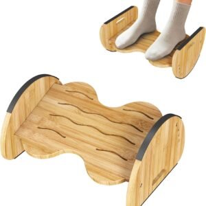 Ergonomic Under Desk Bamboo Footrest, 2-in-1 Reversible Rocking Footrest, 4 Adjustable Heights Office Footstool, Large Anti-Slip Surface, Improves Posture and Blood Circulation (Bamboo Footrest)