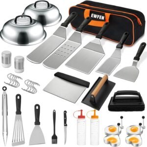 35PCS Griddle Accessories Kit, Flat Top Grill Accessories Set for Blackstone and Camp Chef, Grill Spatula Set with Enlarged Spatulas, Basting Cover, Scraper for Outdoor Barbecue