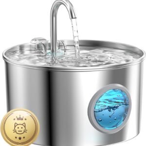 Cat Water Fountain Stainless Steel: 74oz/2.2L Cat Fountain for Drinking – Pet Water Fountain for Cats Inside – Quiet Cats Water Bowl Dispenser – Kitty Drinking Fountains – for Pets& Small Animals