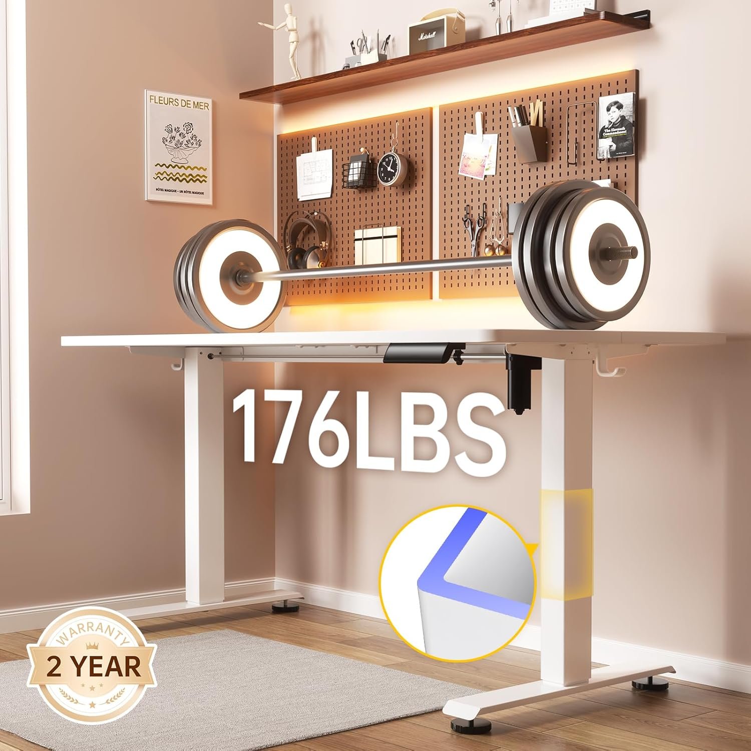 Veken 55 Inch Large Electric Standing Desk,Sit to Stand Up, Heights Adjustable, Work Home Office Computer Table for Study, Walking Pad, Writing, and Games, Wooden Desktop Desks, White - Image 4