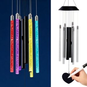 Nacome Solar Wind Chime Outdoor Indoor: Unique Gifts for Mom Grandma Women – Automatic LED Color Changing Light IP65 Waterproof Outside Decor for Garden Patio Balcony Porch(Black)