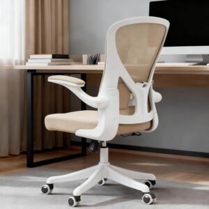 Ergonomic Office Chair with Adjustable Lumbar Support & Flip-Up Armrests – High Back Computer Desk Chair with Thickened Seat Cushion, Rolling Wheels for Home/Office Study Work