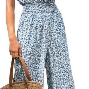 CUPSHE Women Floral Summer Maxi Jumpsuit with Pocket Mock Neck Elastic Waist Wide Leg Business Wedding Casual Holiday Dressy