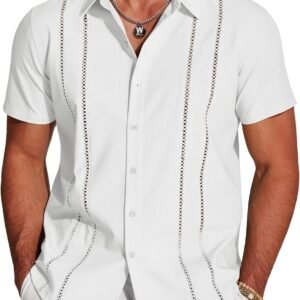 COOFANDY Men’s Cuban Guayabera Shirt Short Sleeve Button Down Shirts Casual Summer Beach Linen Shirts
