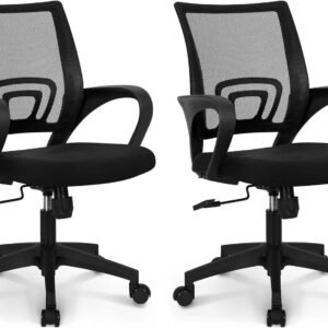 NEO CHAIR Office Desk Computer Chair Ergonomic Mesh Gaming Cushion Seat with Comfy Lumbar Mid Back Support Adjustable Height Swivel Rolling Wheels for Home Task (2 pk – Black)