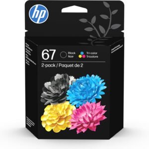 HP 67 Black/Tri-Color Ink Cartridges (2-Pack) | Works with DeskJet 1255, 2700, 4100, Envy 6000, 6400 | Instant Ink Eligible | 3YP29AN | Packaging May Vary