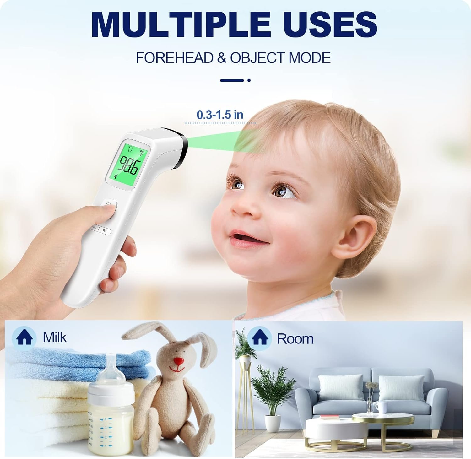 No-Touch Thermometer for Adults and Kids, Accurate Digital Baby Thermometer, Fever Alarm & Silent Mode, 2 in 1 Forehead & Object Mode - Image 4