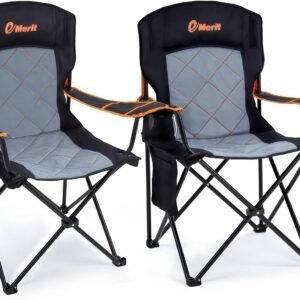 EMERIT 2 Pack Oversized Padded Camping Chair, 350LB Heavy Duty Quad Fold Chair with Arms, Collapsible Outdoor Chairs with Lumbar Back & Cup Holder