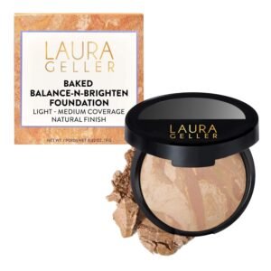 LAURA GELLER NEW YORK Award-Winning Baked Balance-n-Brighten Color Correcting Powder Foundation – Light – Buildable Light to Medium Coverage – Demi-Matte Natural Finish