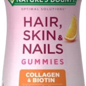 Nature’s Bounty Optimal Solutions Hair, Skin & Nails with Biotin and Collagen, Citrus-Flavored Gummies Vitamin Supplement, 2500 mcg, 80 Ct, 40 Total Servings