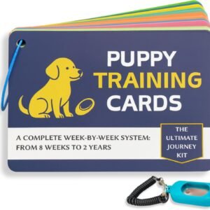 Puppy Training Cards – Complete Raising Dog Kit with Clicker – Replaces Dog Training Book & Journal – 50 Stage by Stage Guide Cards (8 Weeks to 2 Years)