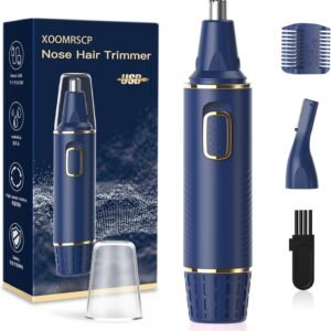 XOOMRSCP Nose Hair Trimmers for Men，Rechargeable Hair Trimmer 2 in 1 Painless Multifunctional Ear and Nose Hair Trimmer with IPX7 Waterproof Dual Edge Blades (Blue)