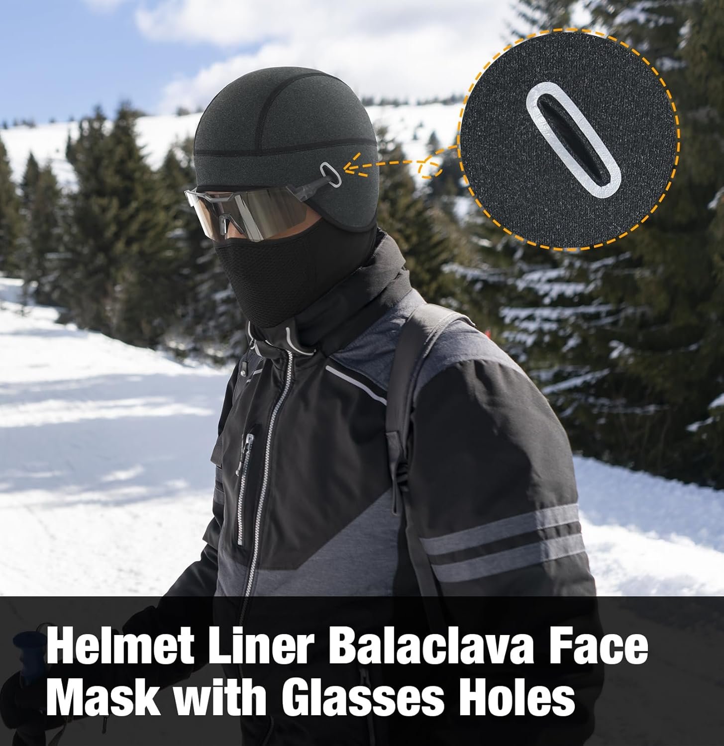 MELASA Thermal Skull Cap Helmet Liner Hat with Face Cover, Balaclava Face Mask with Glasses Holes for Cycling Motorcycle - Image 3