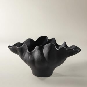 Z Gallerie Sculptural Porcelain Bowl Matte Black Decorative Bowl with Rippling Petal Edges, Statement Centerpiece for Coffee Table Console Table