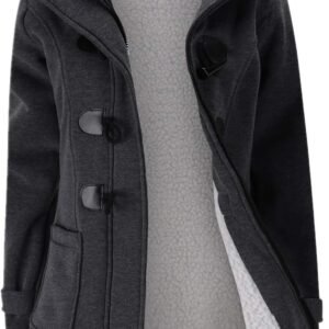 JiangWu Womens Fashion Horn Button Fleece Thicken Coat with Hood Winter Warm Jacket