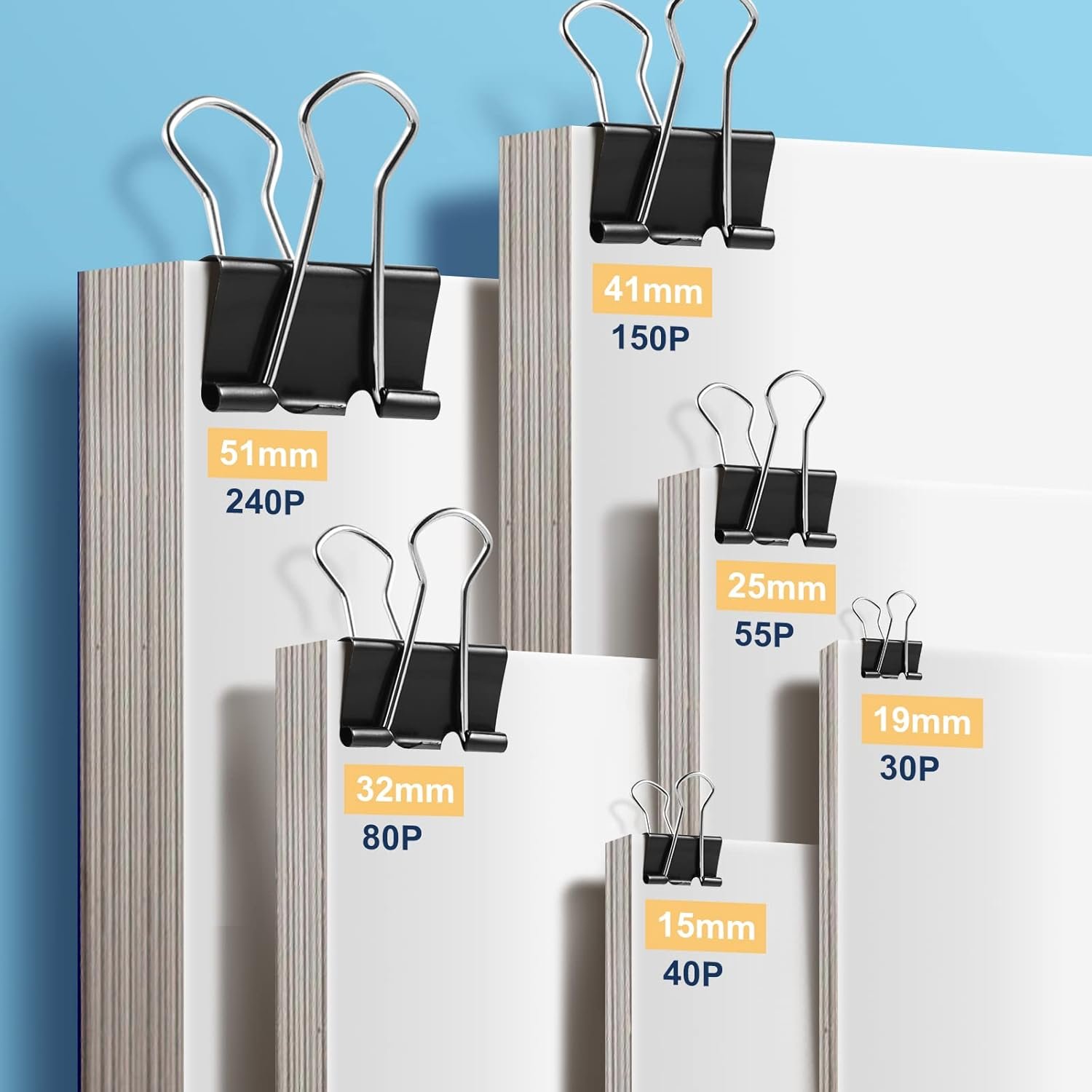 208 PCS Binder Clips Paper Clamps Assorted Sizes, Metal Paper Binder Clip, Black Binding Paperwork Clamp Bulk, School Teachers Office Supplies - Image 5