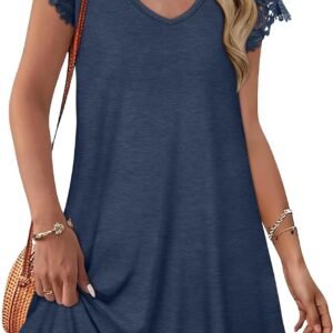 WIHOLL Dresses for Women Summer Casual Wedding Guest Dress Lace Short Sleeve Cute Sundresses Fashion Beach Vacation Clothes