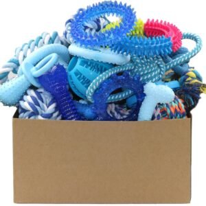 Beiker 20 Pack Puppy Chew Toys – Blue Dog Teething Toys for Puppies, Puppy Teething Rings and Ropes, Blue Rubber Toy Bundle for Small Dogs, Cute Interactive Dog Balls for Small Breed