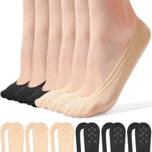 FAYBOX 6 Pairs No Show Socks Womens Ultra Low Cut Nylon Thin Socks for Flat Invisible Non Slip Liner Footies