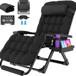 Suteck Oversized Zero Gravity Chair,33In XXL Outdoor Recliner Chair w/Removable Cushion&Headrest, Camping Lounge Chair w/Upgraded Lock&Footrest, Reclining Patio Chairs for Indoor Outdoor,500LBS