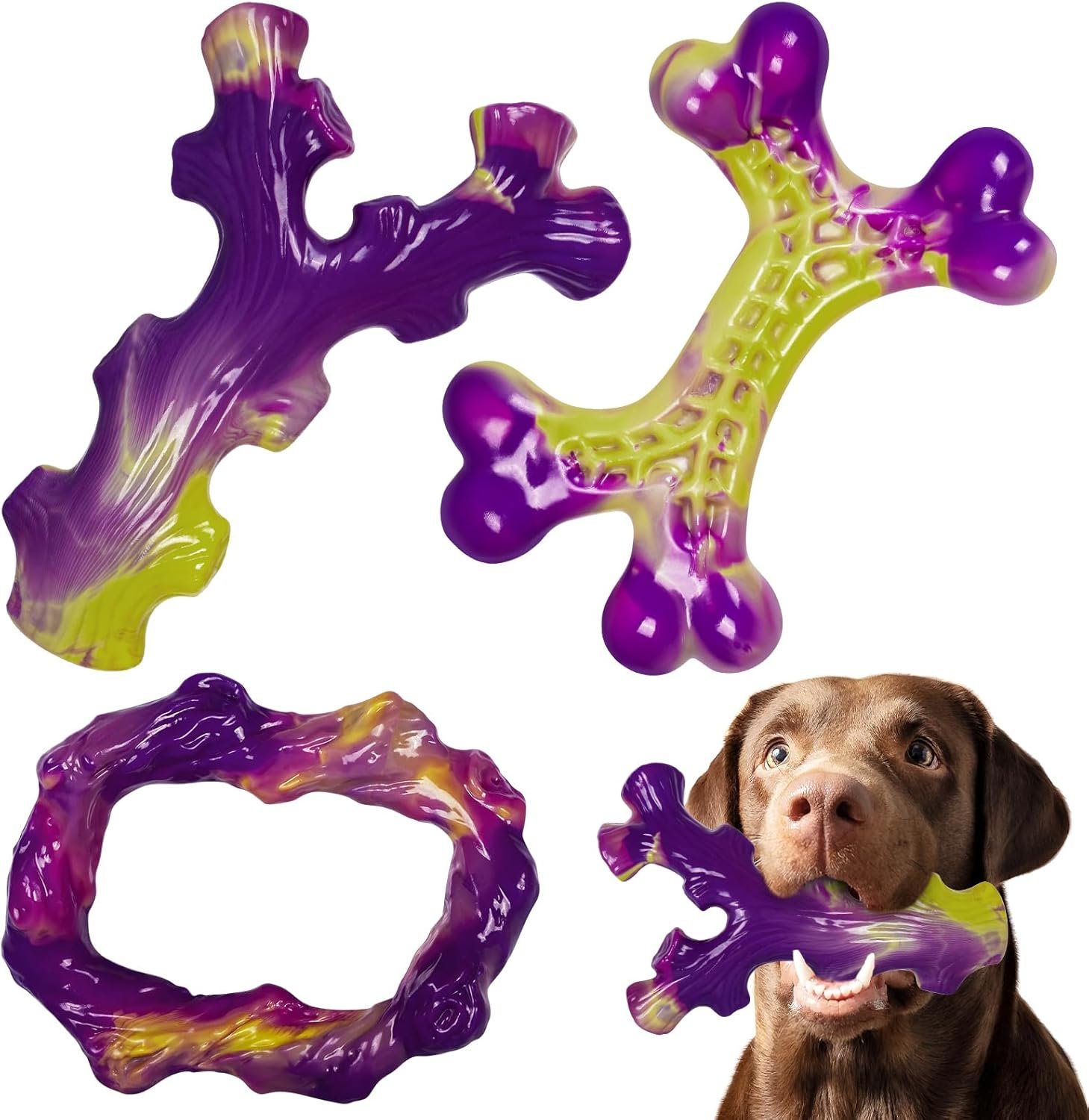 Frienhund Tough Dog Toys for Aggressive Chewers 3 Pack, Indestructible Dog Toys for Large Dogs, Dog Chew Toys, Aggressive Chew Toys to Keep Them Busy, Dog Bones for 15-100lbs Puppy/Medium/Large Breeds