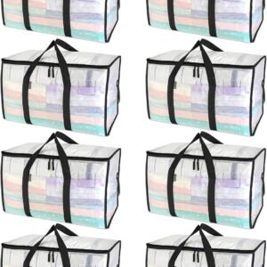 BALEINE 8-Pack Oversized Moving Bags with Reinforced Handles, Heavy-Duty Storage Tote for Clothes, Moving Supplies (Clear, 8-Pack)