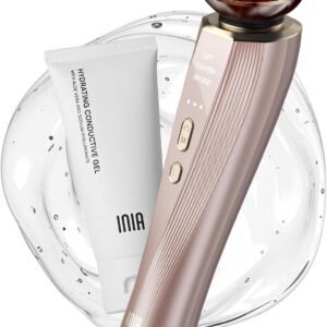 INIA Flare 3-in-1 Microcurrent Facial Device Red Light Therapy for Face and Neck Massager Tool with Heat & Vibration for Skincare Puffiness, Firming, Smoothing